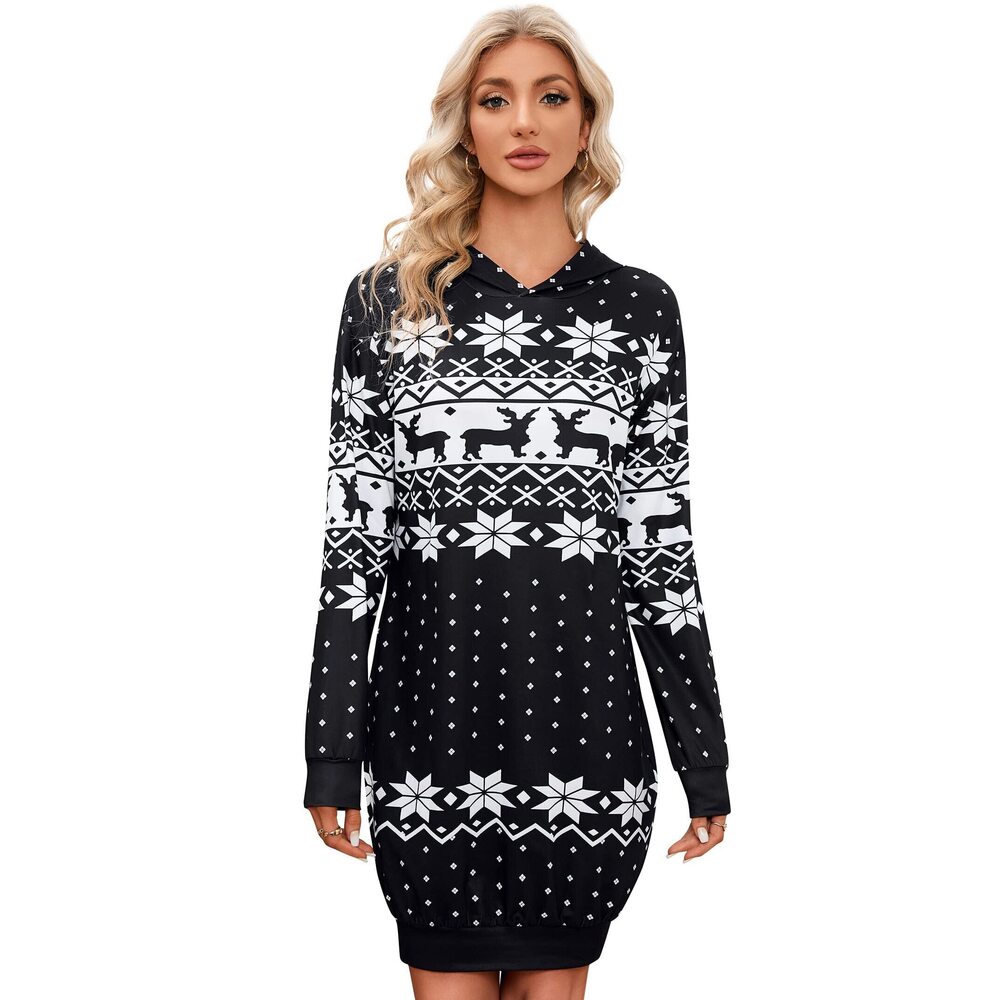 5877 Hooded Maternity Dress - Casual Plus Size Midi Long Sleeve Sweatshirt